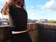 Hot young wife cheats on balcony in mini skirt - riding hard doggy style Hot young wife cheats on balcony in mini skirt - riding hard doggy style