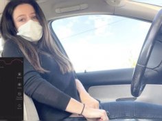 Hot brunette jane royal fingering her tight pussy while driving - public car sex lush orgasm