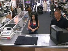 Sultry Cuban chick sells her TV and banged by pawnkeeper