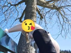 Swiss teen bunny plays with dildo outdoor - solo masturbation dirty talk